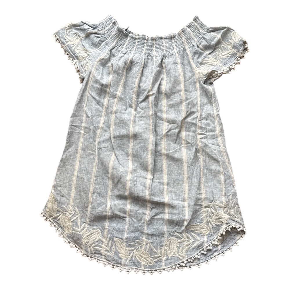Merona Off Shoulder Striped Embroidered Tunic Top Blouse S M Blue White